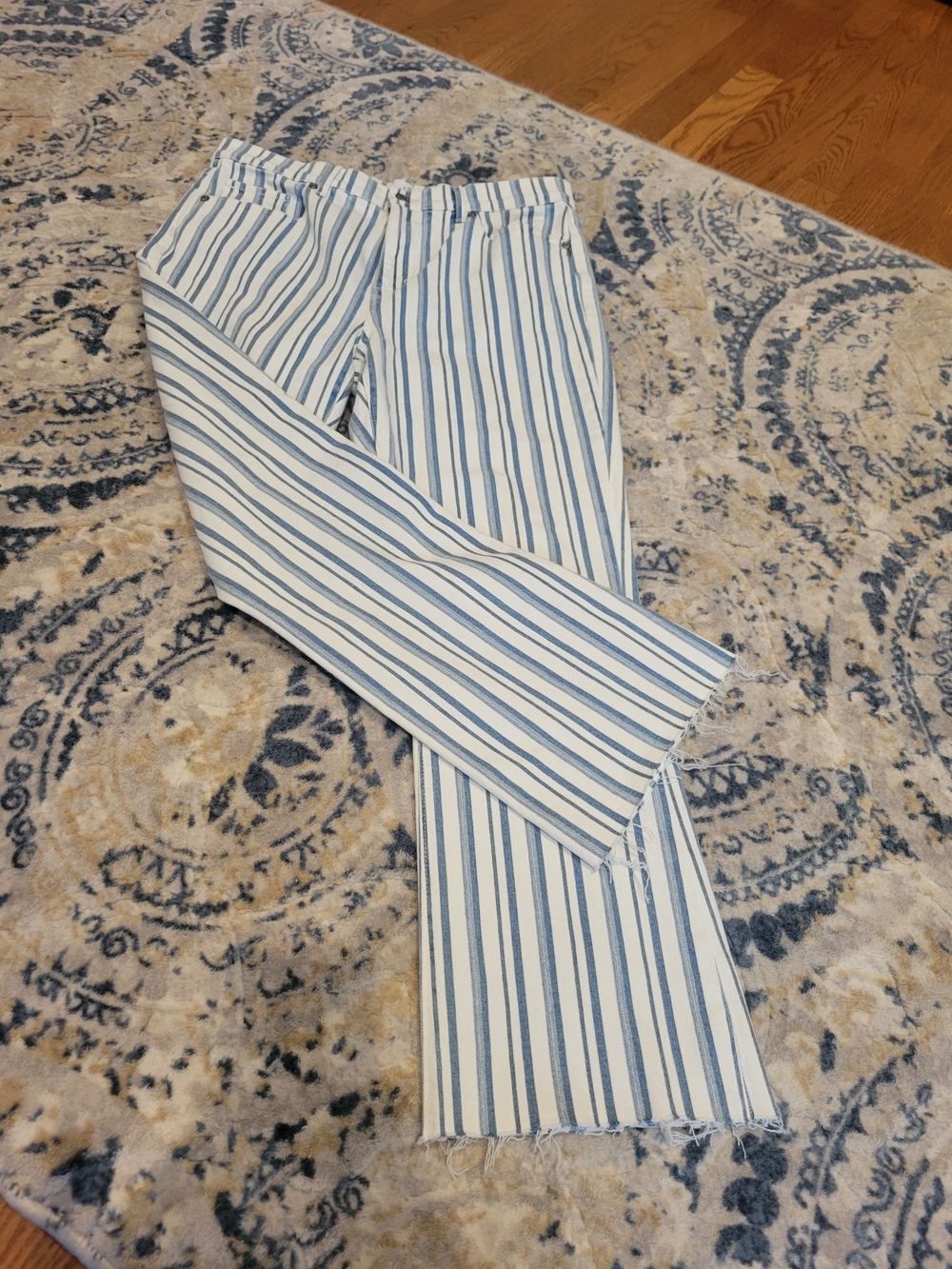 LOFT The Kick Crop Blue and White Striped Ankle Pants 29/8